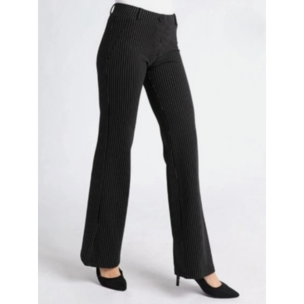 Betabrand Pinstripe Yoga Dress Pant M Long Black Straight Leg Workwear Comfort